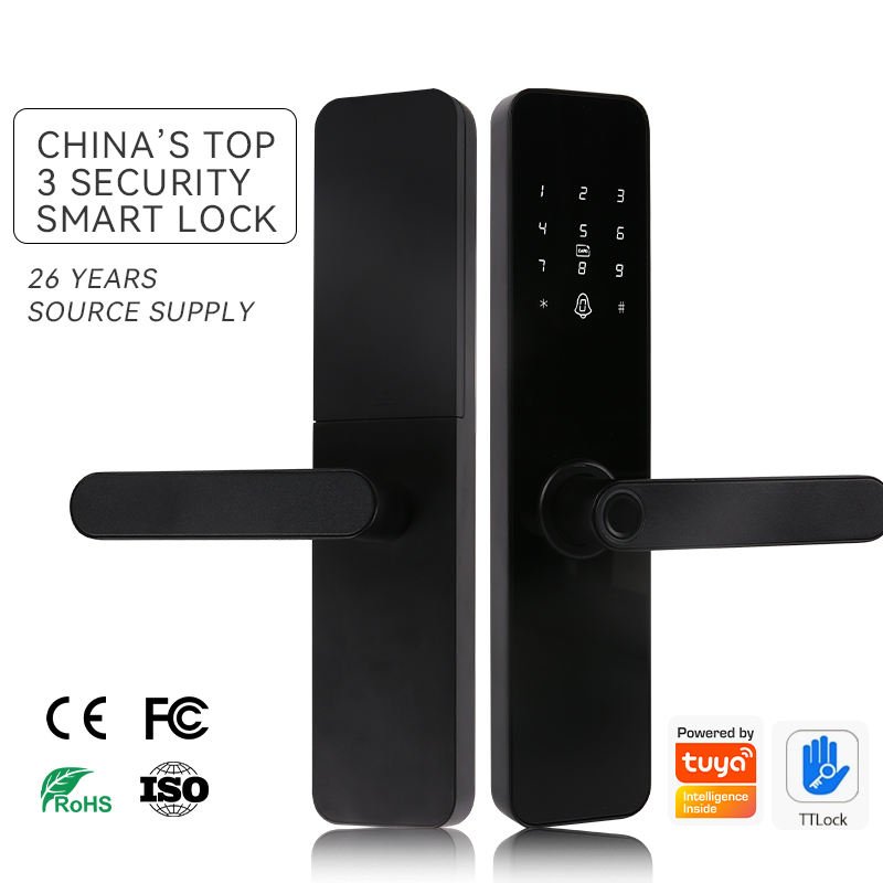 Security Digit Electric Electronic Handle Digital Tuya Ttlock Cerraduras Inteligentes Con Wifi Keys Fingerprint Smart Lock Black